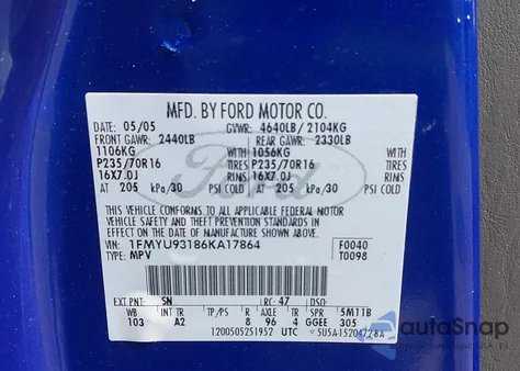 2006 Ford Escape Xlt/Xlt Sport z USA, uszkodzony, nr VIN 1FMYU93186KA17864